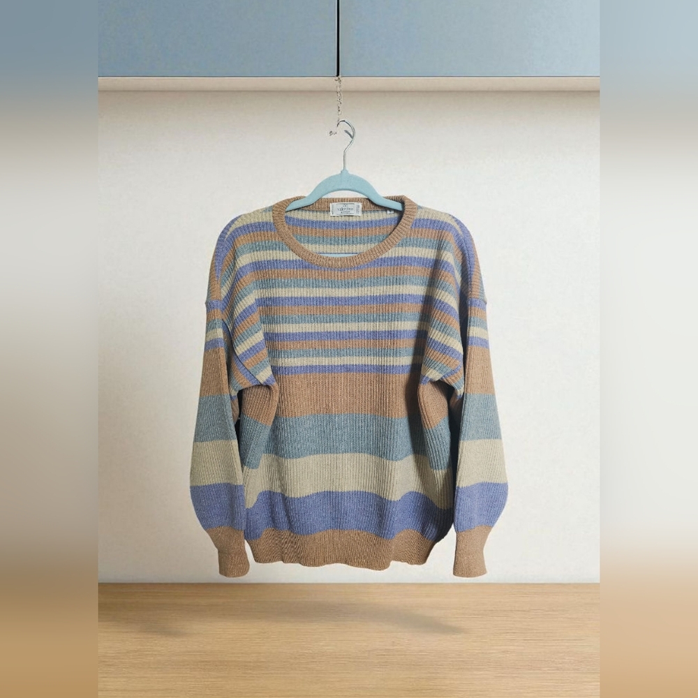 Valentino Boutique Striped Sweater in Blue and Tan